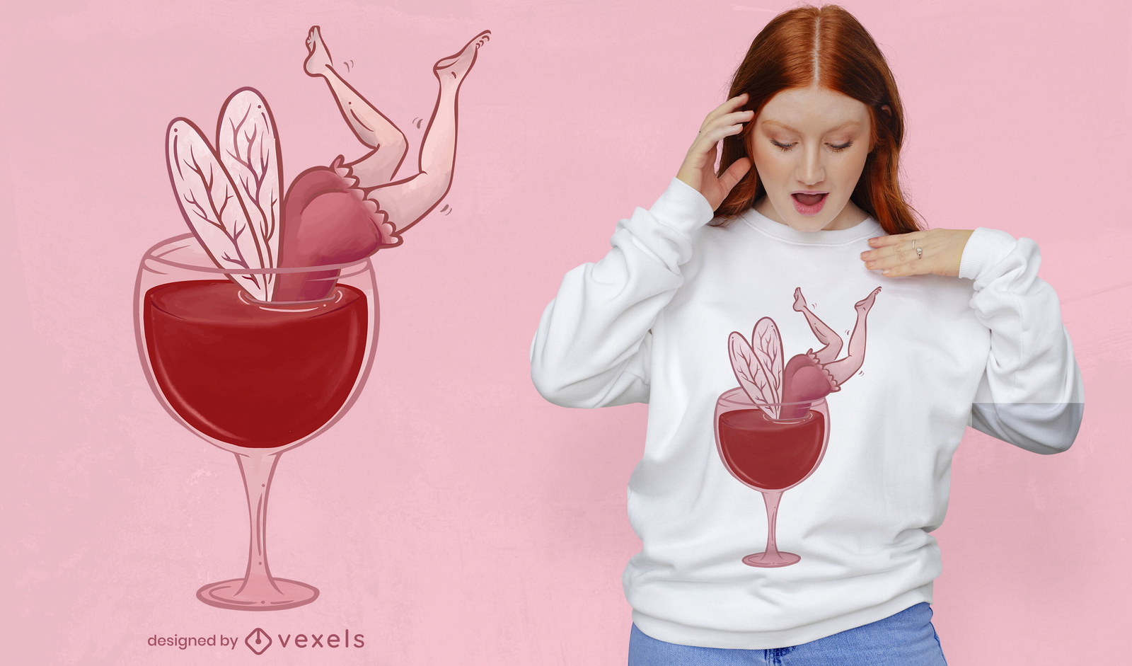 Pequena fada com design de t-shirt em copo de vinho