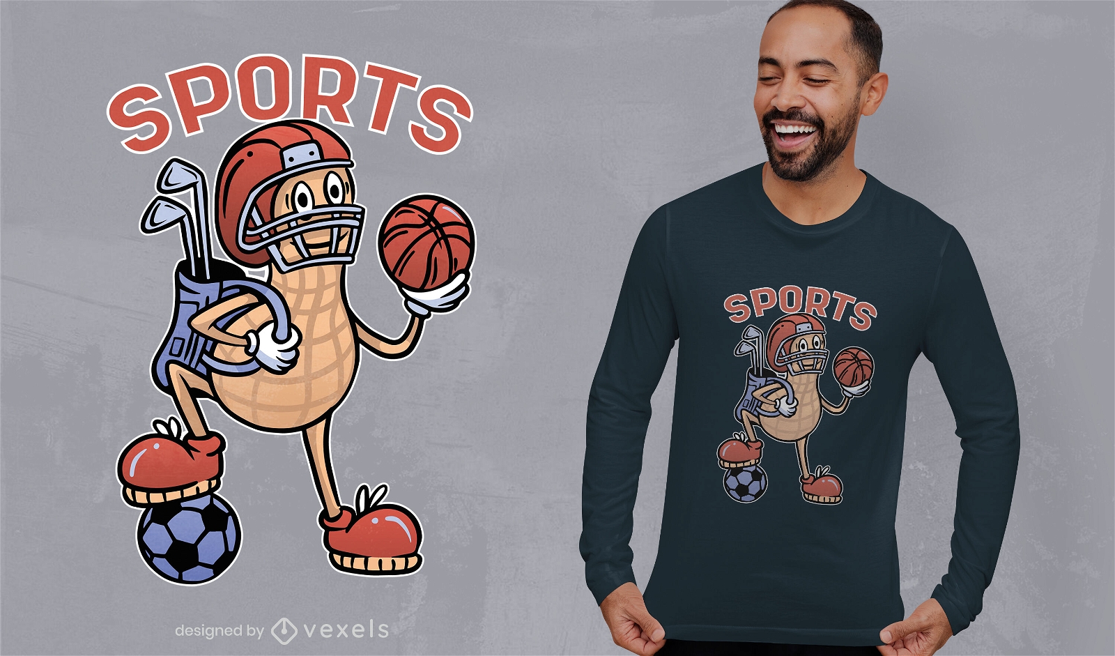 Erdnuss-Sportspieler-Cartoon-T-Shirt-Design