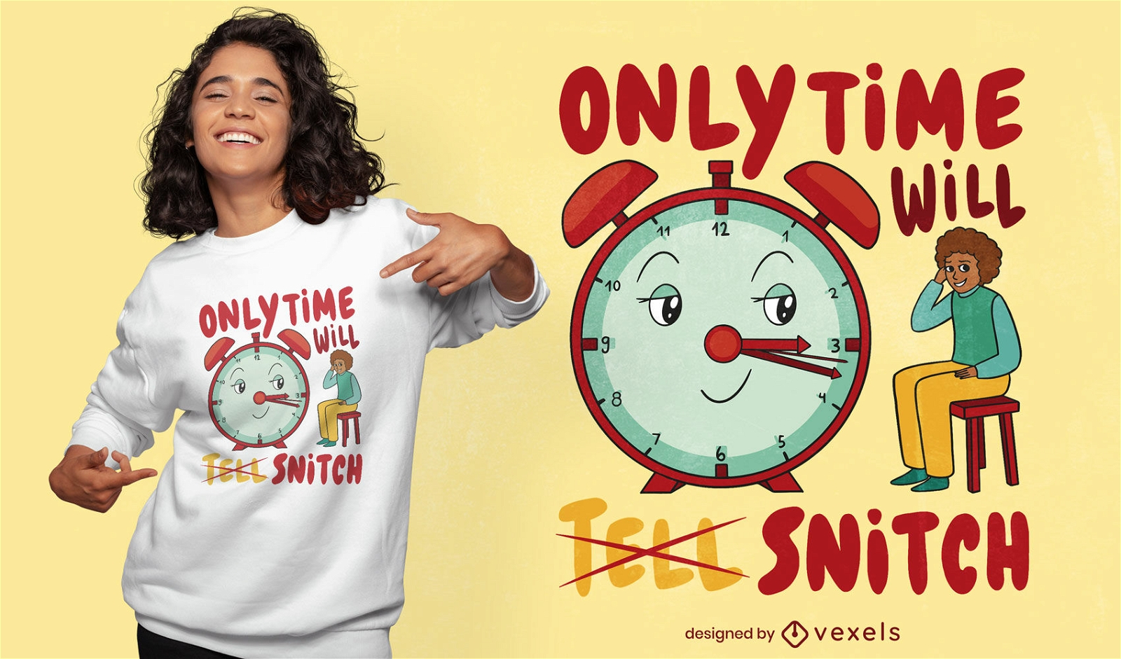 Cartoon clock and child t-shirt design