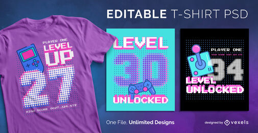 Retro pixel art scalable t-shirt psd