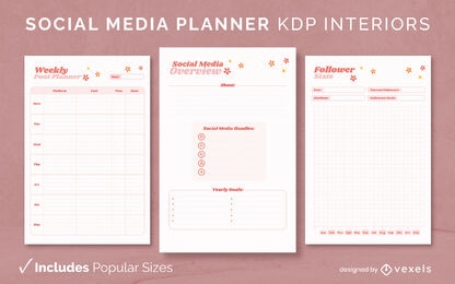 Plantilla de diseño de diario del planificador de redes sociales KDP