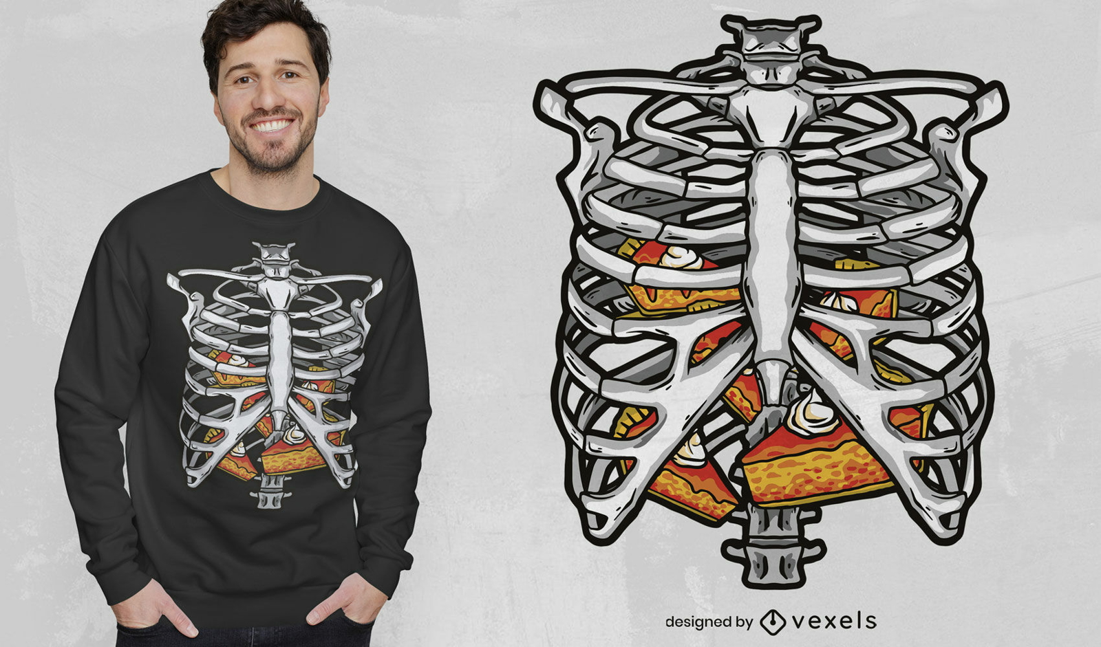 Human skeleton with pies t-shirt design