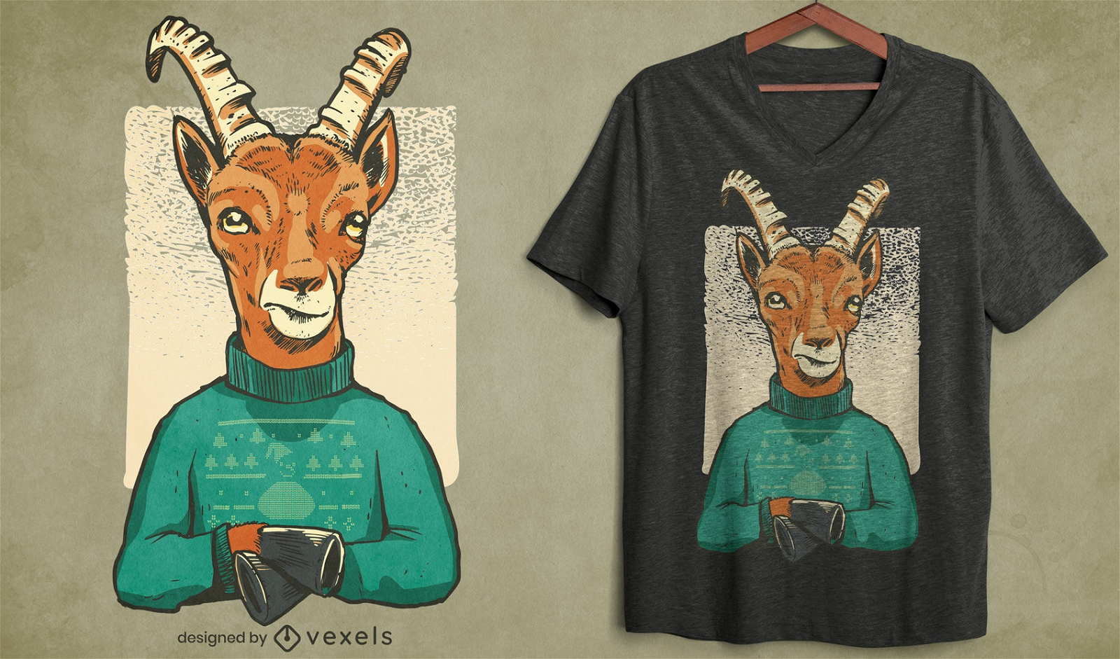 Design de t-shirt de personagem de gazela de Natal