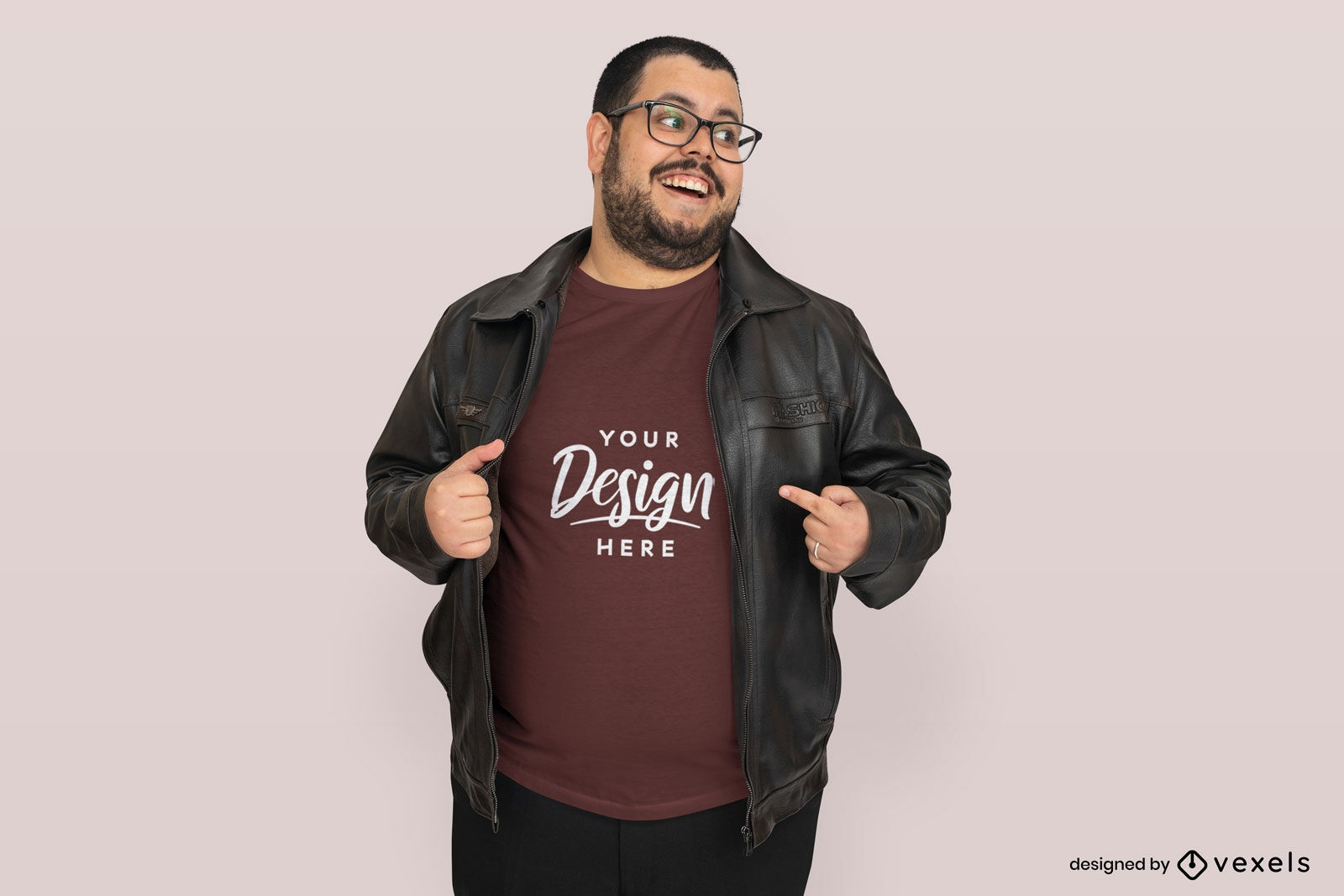 Man in leather jacket t-shirt mockup