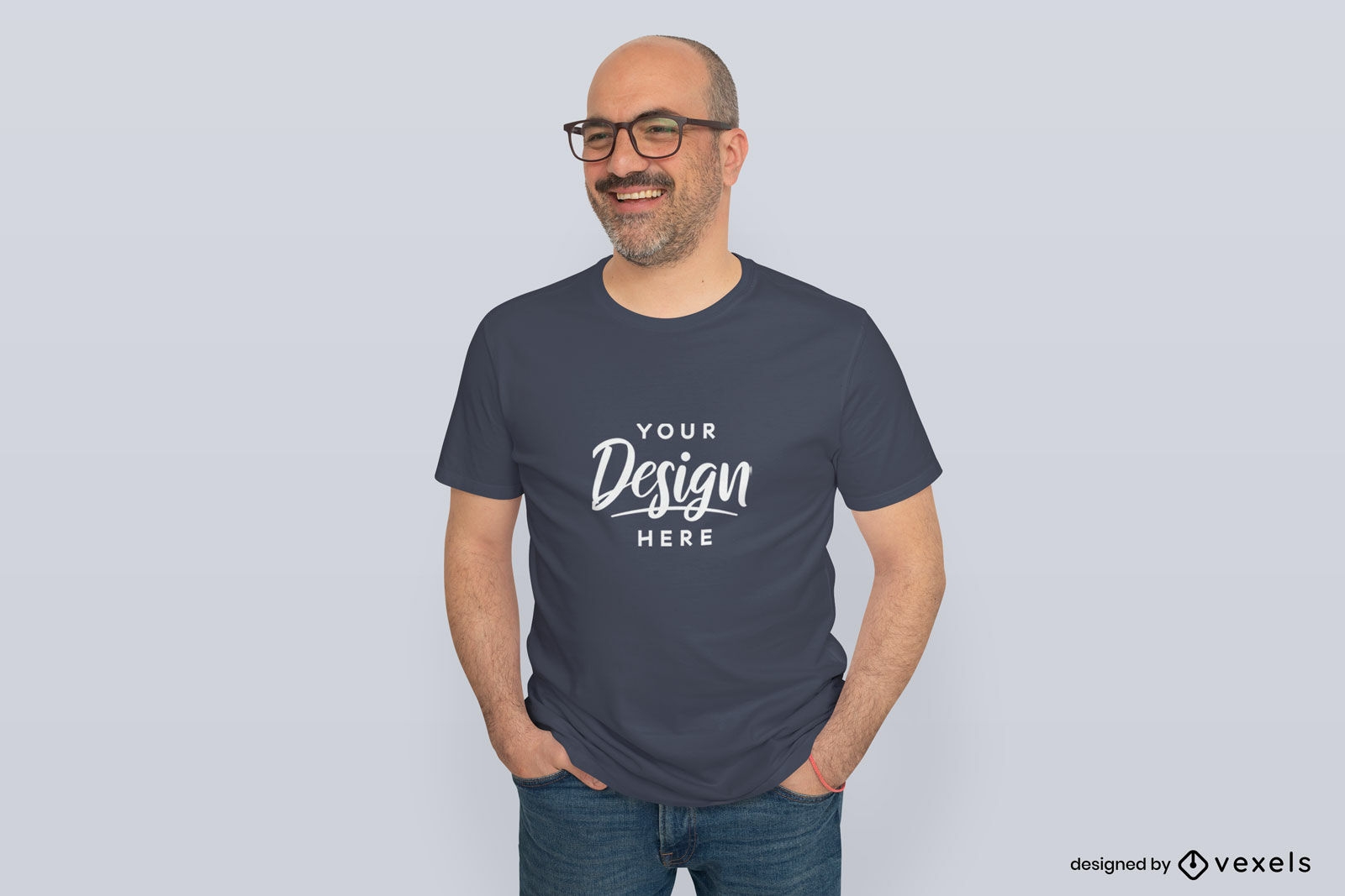 Man with hands in pockets t-shirt mockup