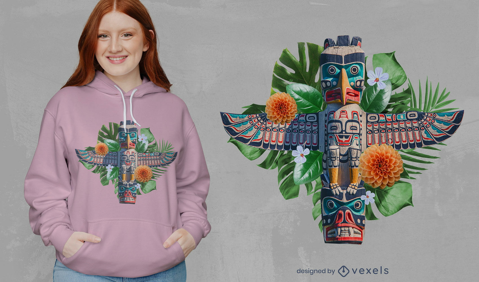 Totem with leaves and flowers t-shirt psd