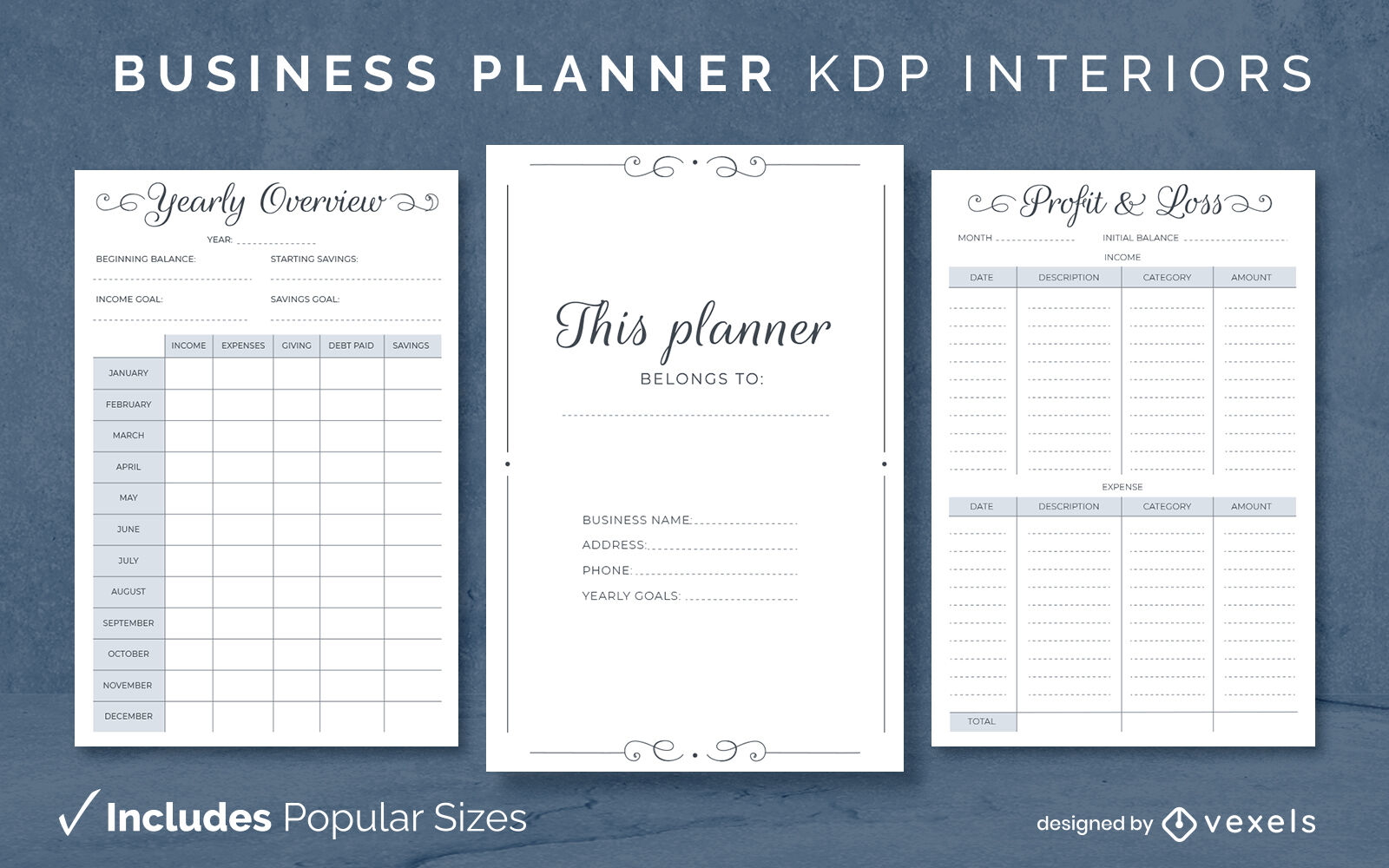 Elegant business planner KDP interior