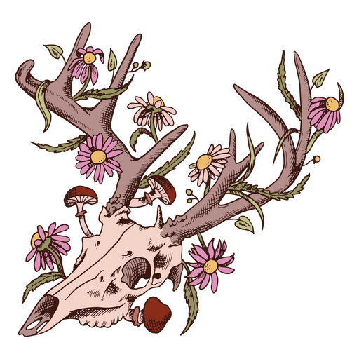 Animal flowers deer skull PNG Design