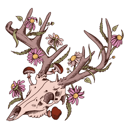 Cráneo de venado de flores de animales Diseño PNG