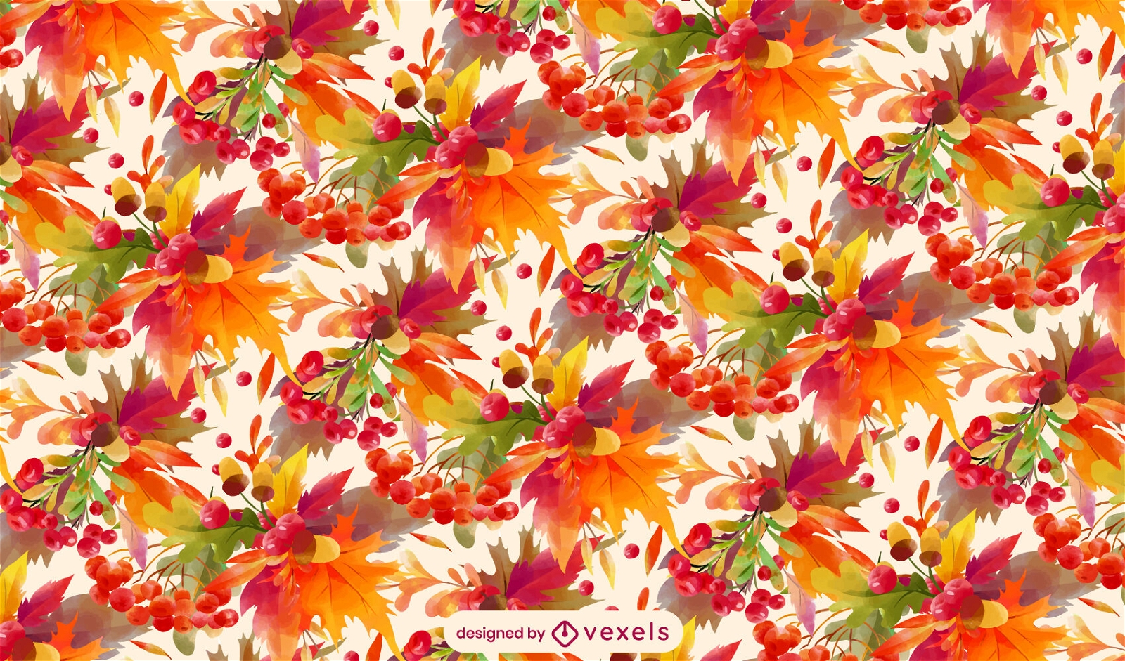 Autumn leaves and flowers pattern design