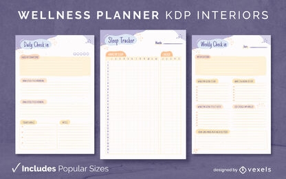 Wellness watercolor planner design template KDP