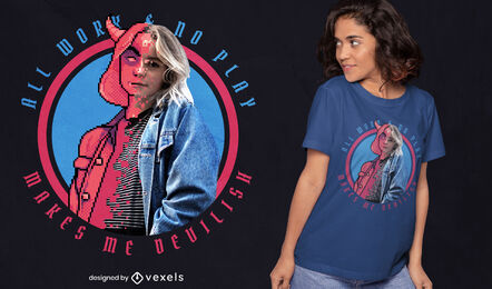 Half devil woman pixel art t-shirt psd