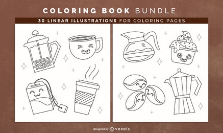 Páginas de design de livros para colorir com bebidas quentes