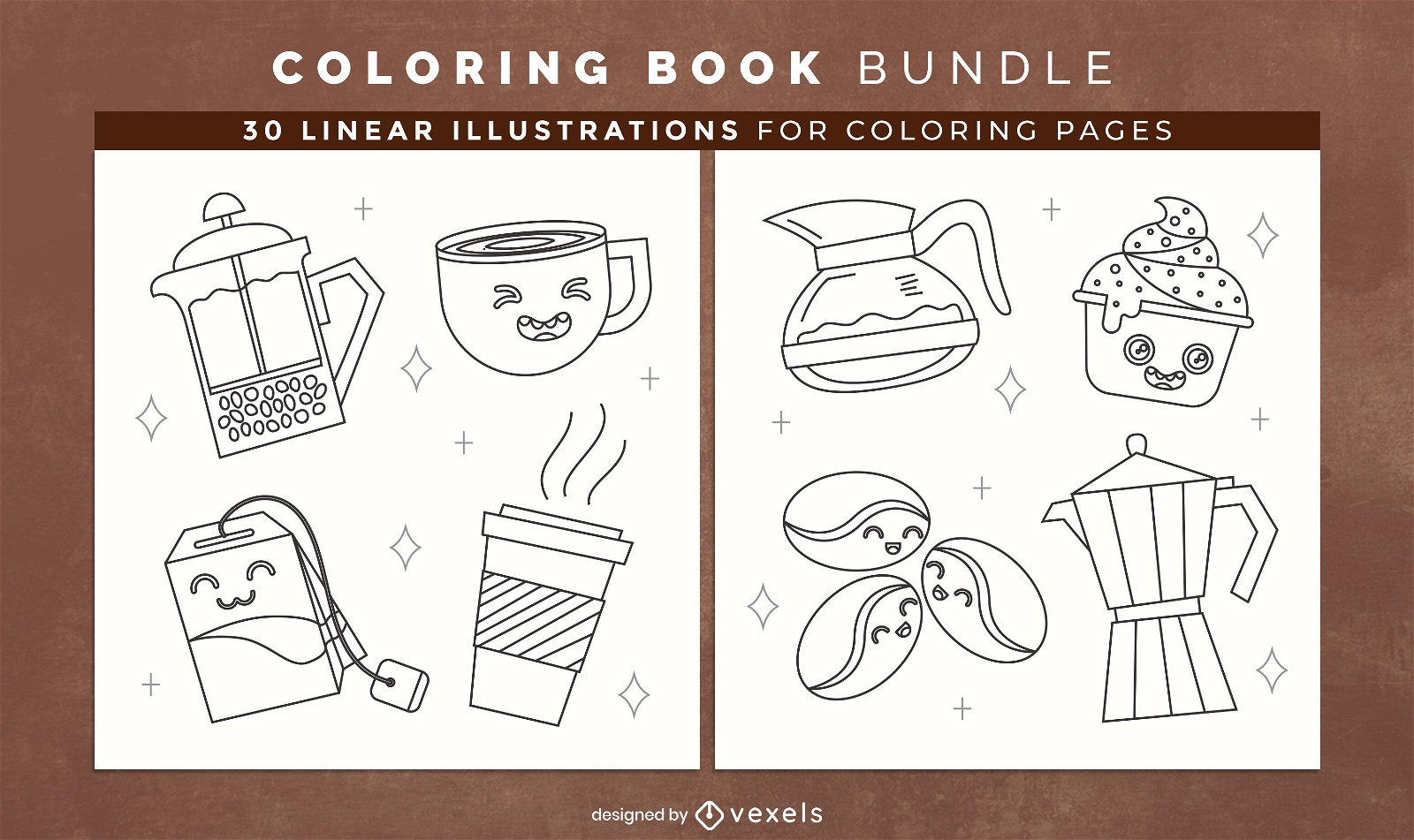 Páginas de design de livros para colorir com bebidas quentes