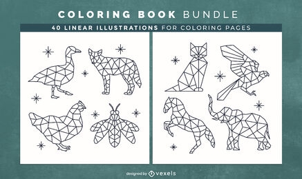 Polygonal animals coloring book interior design