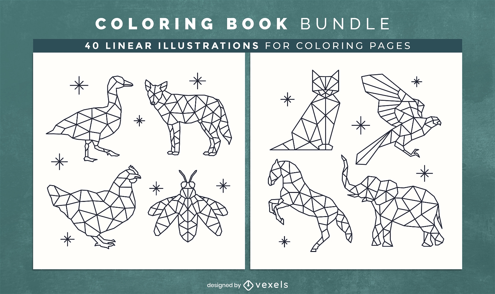 Animais poligonais para colorir design de interiores de livros