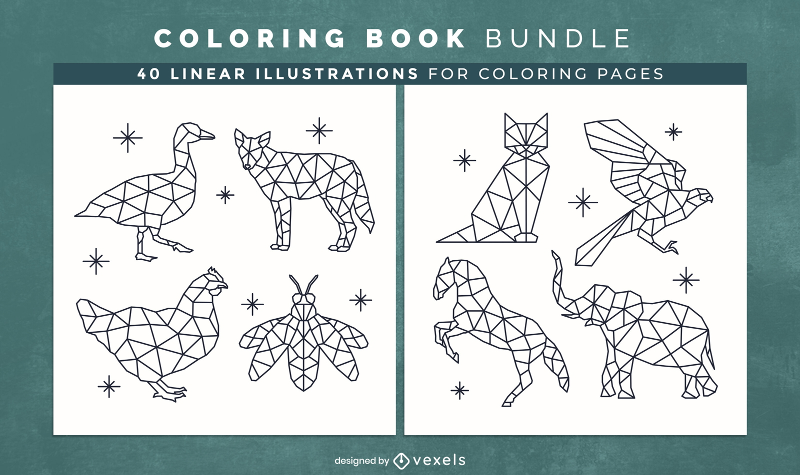 Diseño de interiores de libro de colorear de animales poligonales