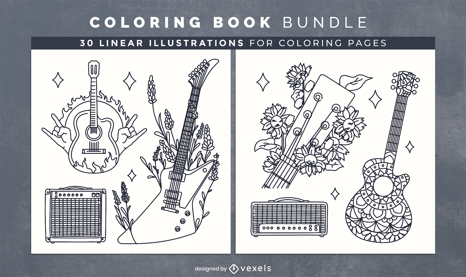 Electric guitars coloring book design pages