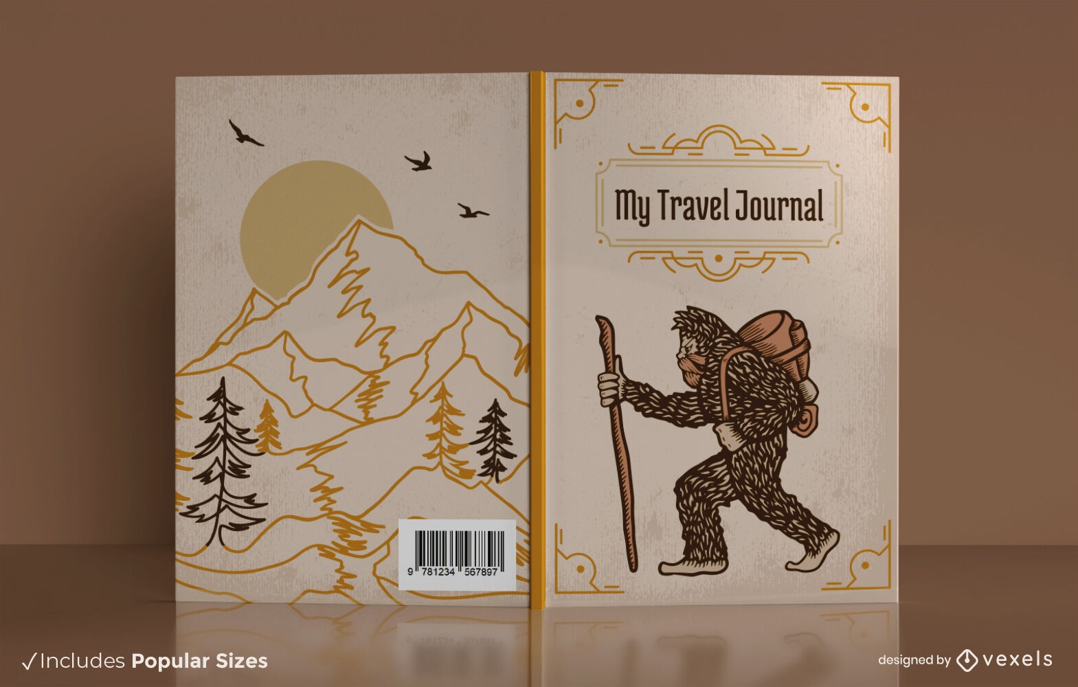 Bigfoot travel journal book cover design
