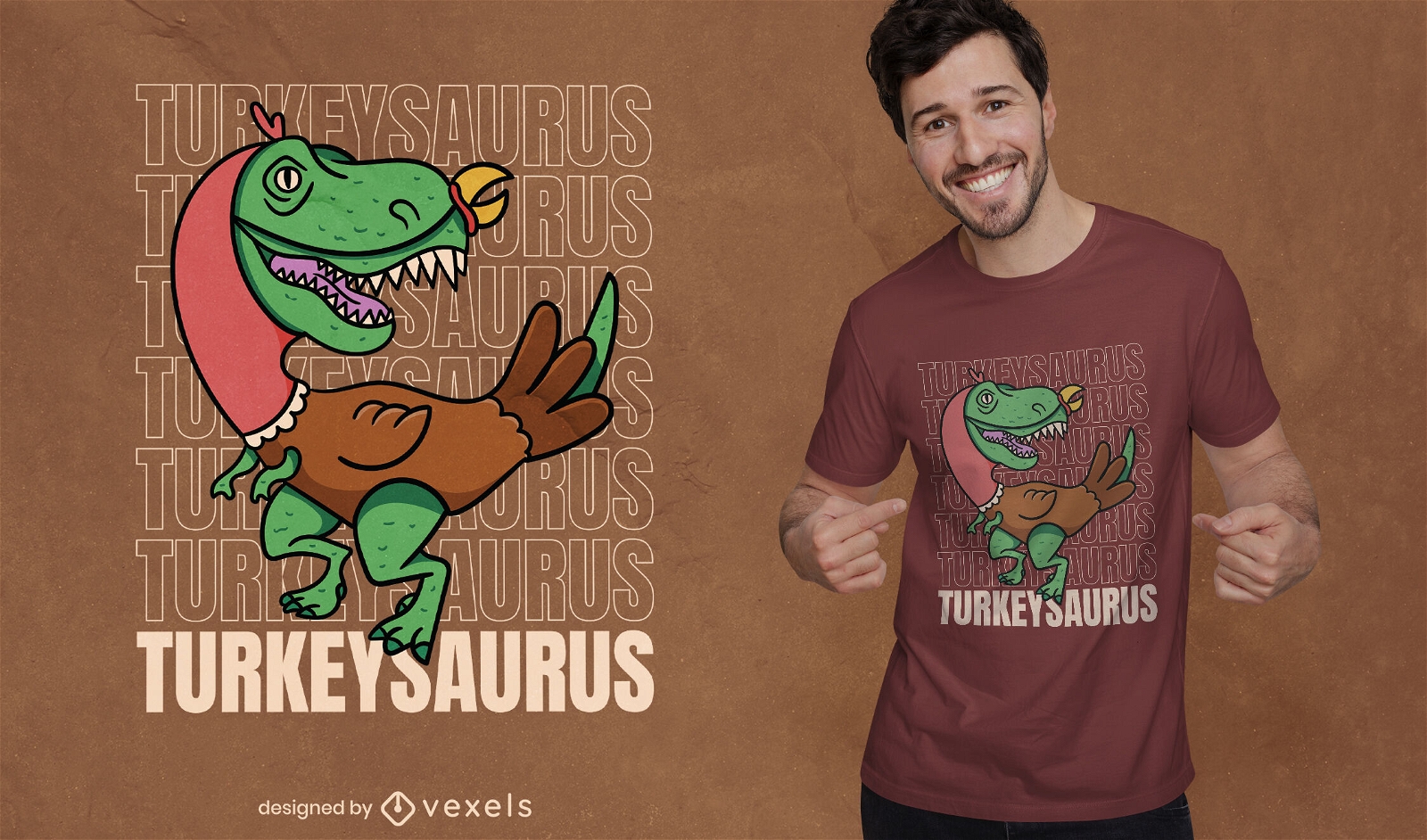 Dinosaurio como pavo diseño de camiseta de Acción de Gracias.