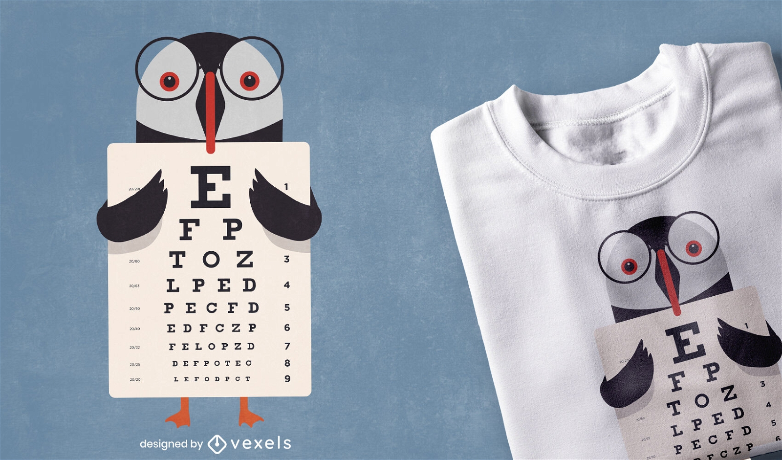 Penguin animal with eye chart t-shirt design