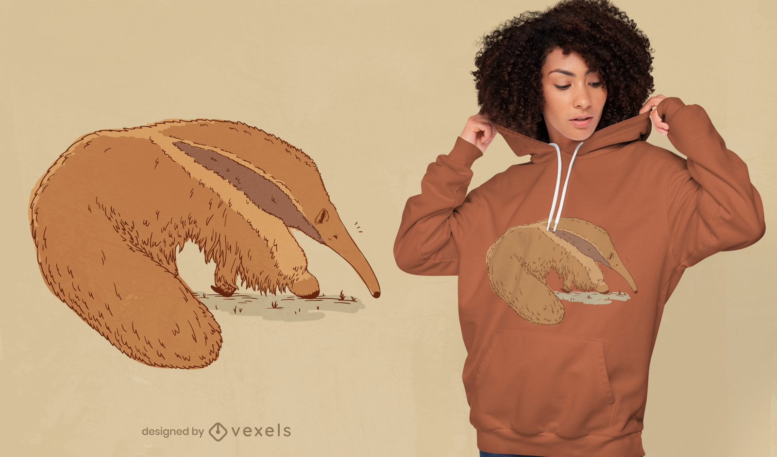 Design realista de t-shirt animal tamanduá