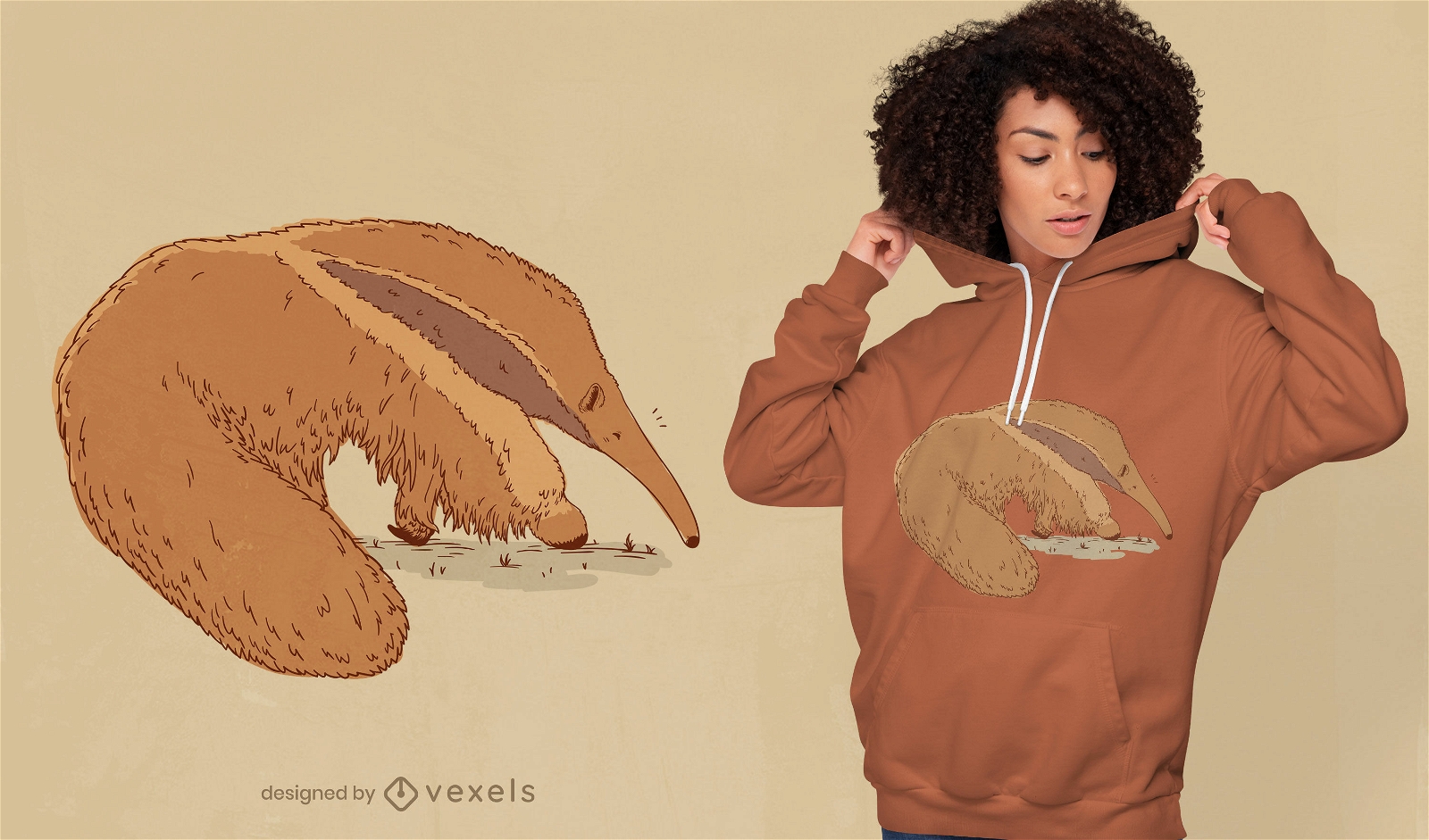 Dise?o de camiseta de animal oso hormiguero realista.