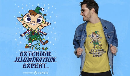 Elf with christmas lights t-shirt design
