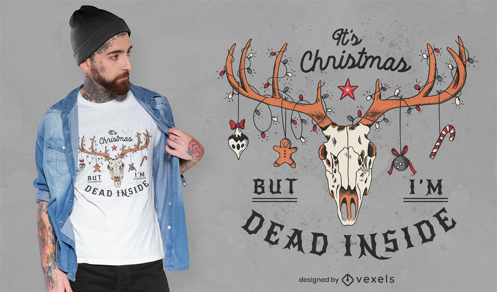 Dead inside anti-dise?o de camiseta navide?a.
