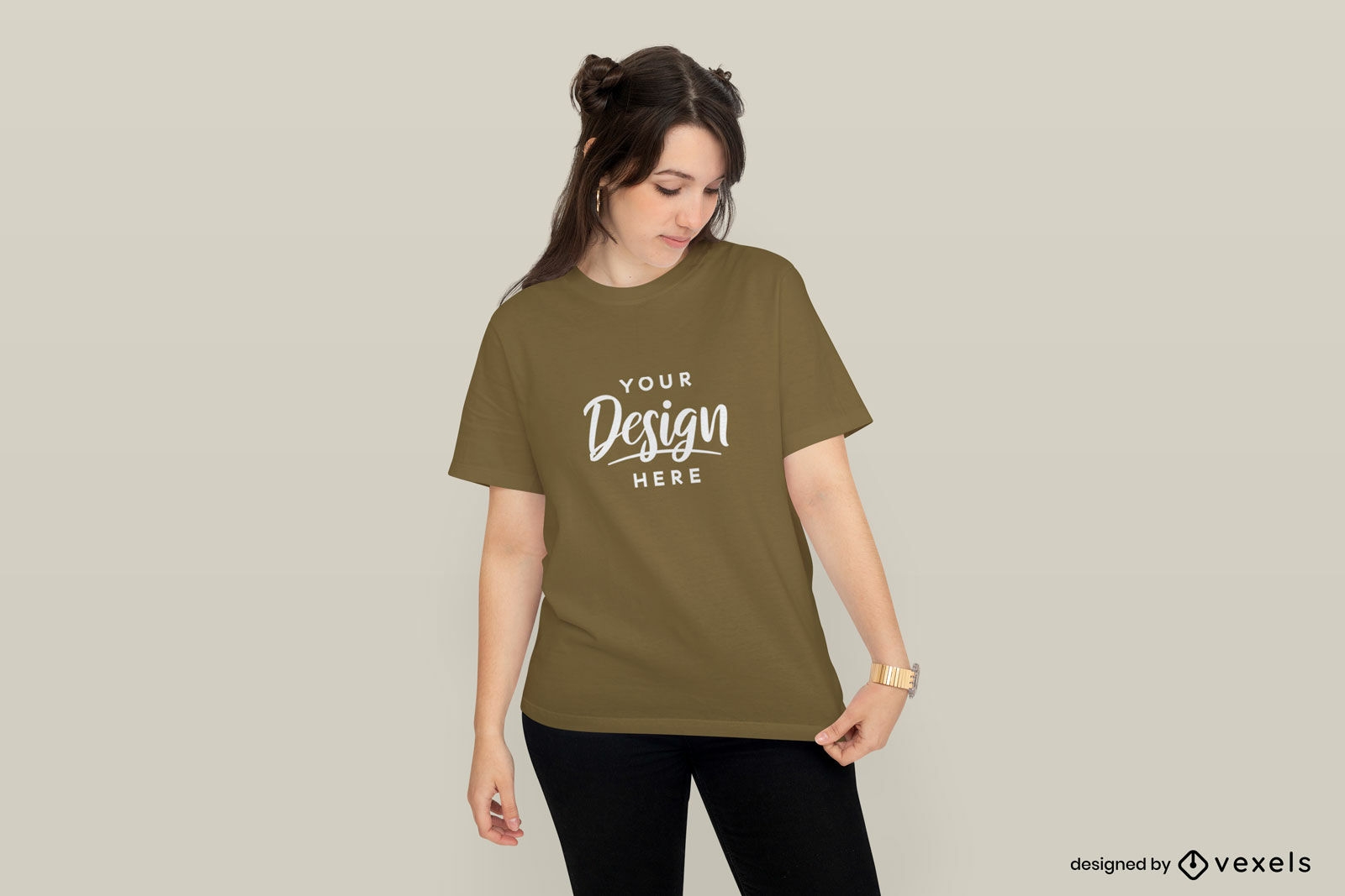Girl with space buns t-shirt mockup