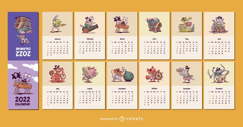 Funny cartoon pirate animals calendar