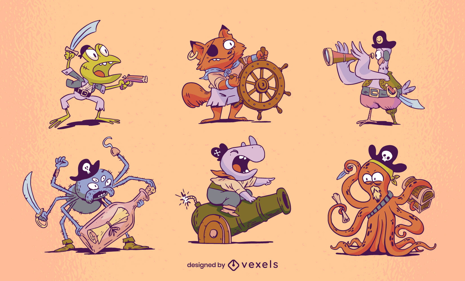 Funny Cartoon Pirate Animals Character Set Vector Download