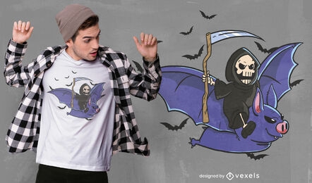 Grim reaper flying on bat t-shirt design