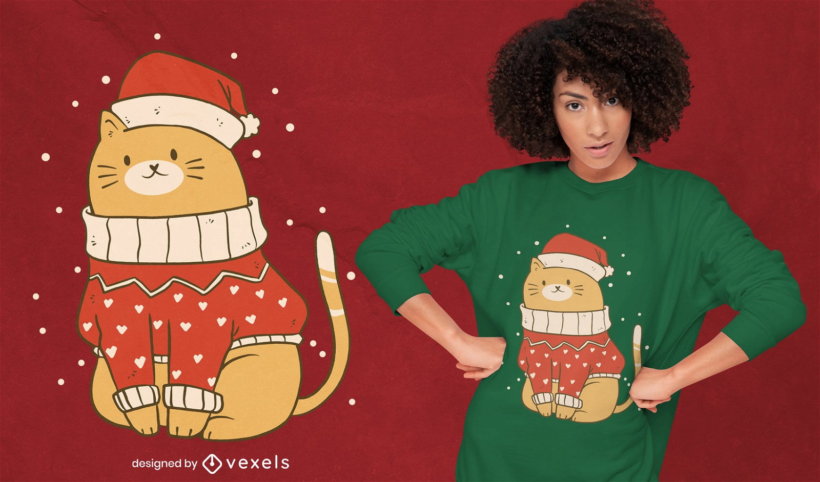 Gato en diseño de camiseta de suéter navideño