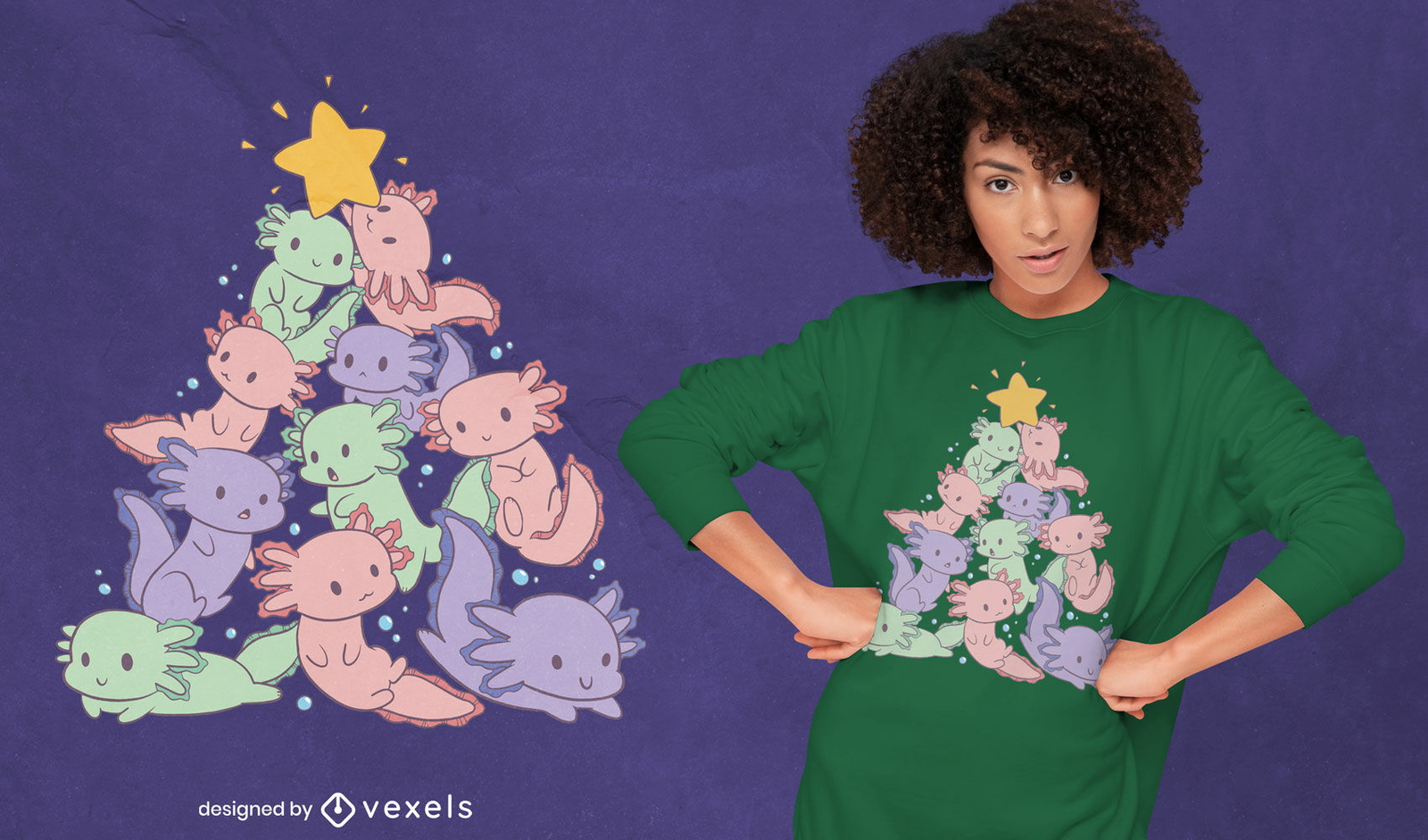 Diseño de camiseta de árbol de navidad Axolotl