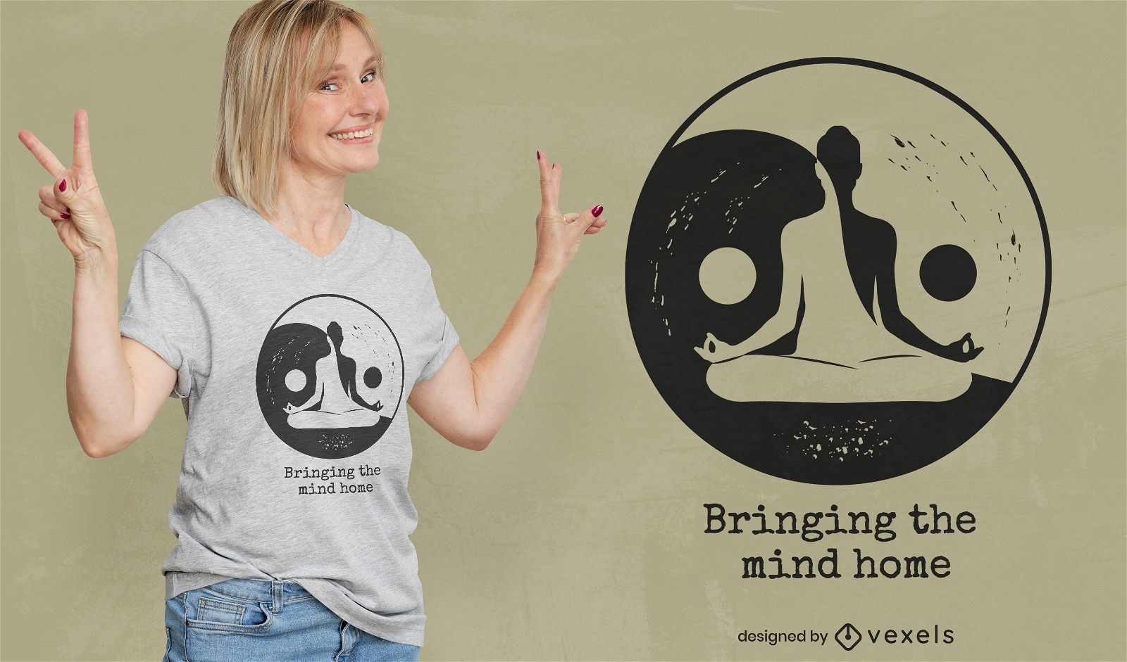 Mujer meditando en dise?o de camiseta de yin yang