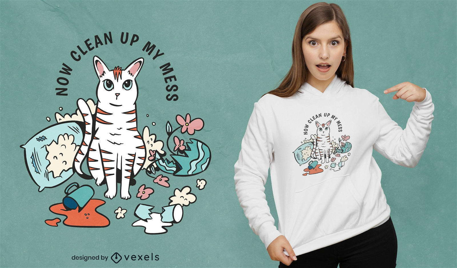 Design de t-shirt bagunçado com citação de gato engraçado