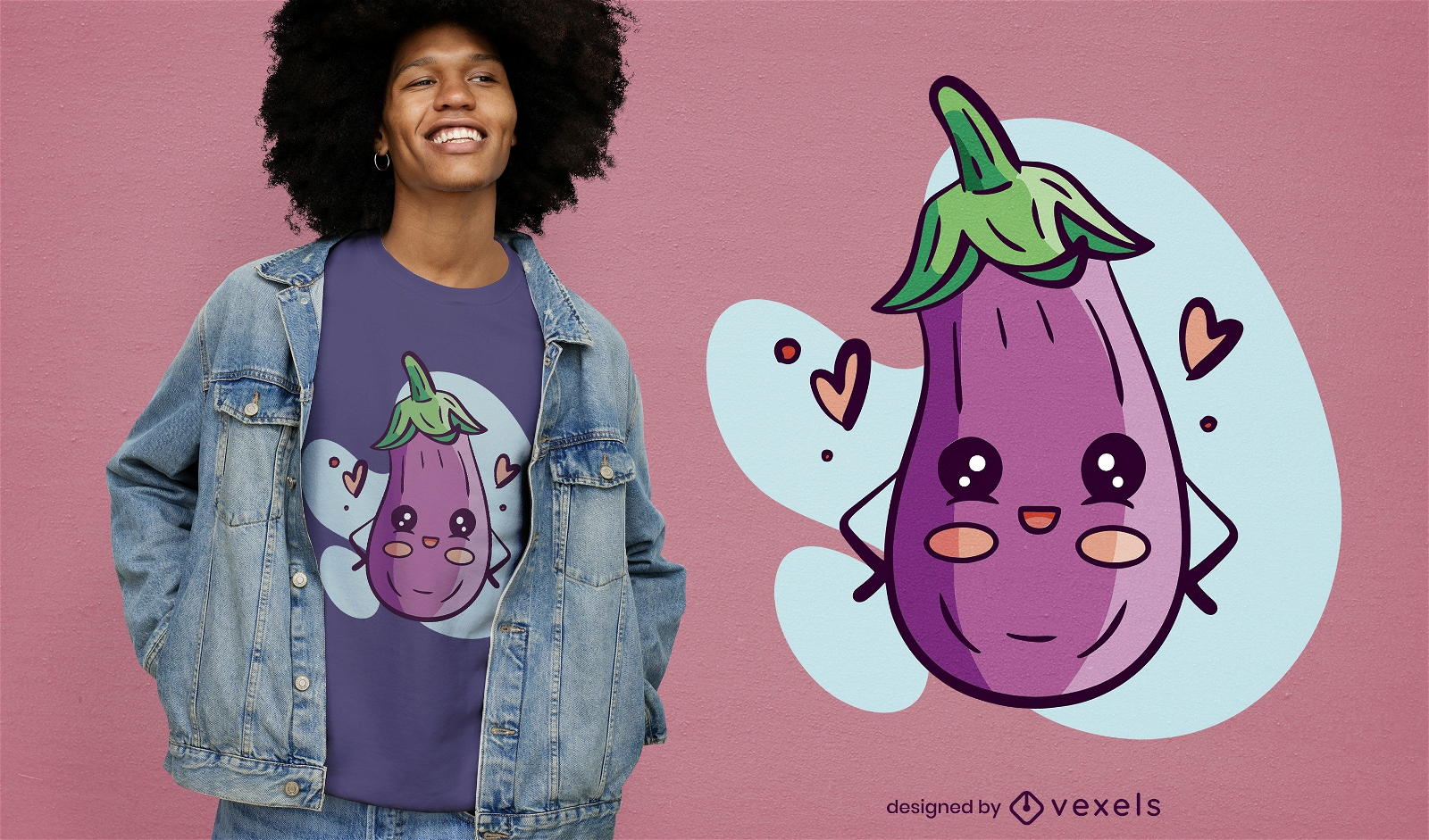 Diseño de camiseta vegetal berenjena kawaii