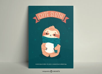 Cute sloth animal with scarf poster template