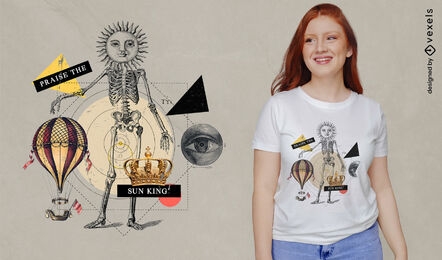 Sun king skeleton collage t-shirt psd