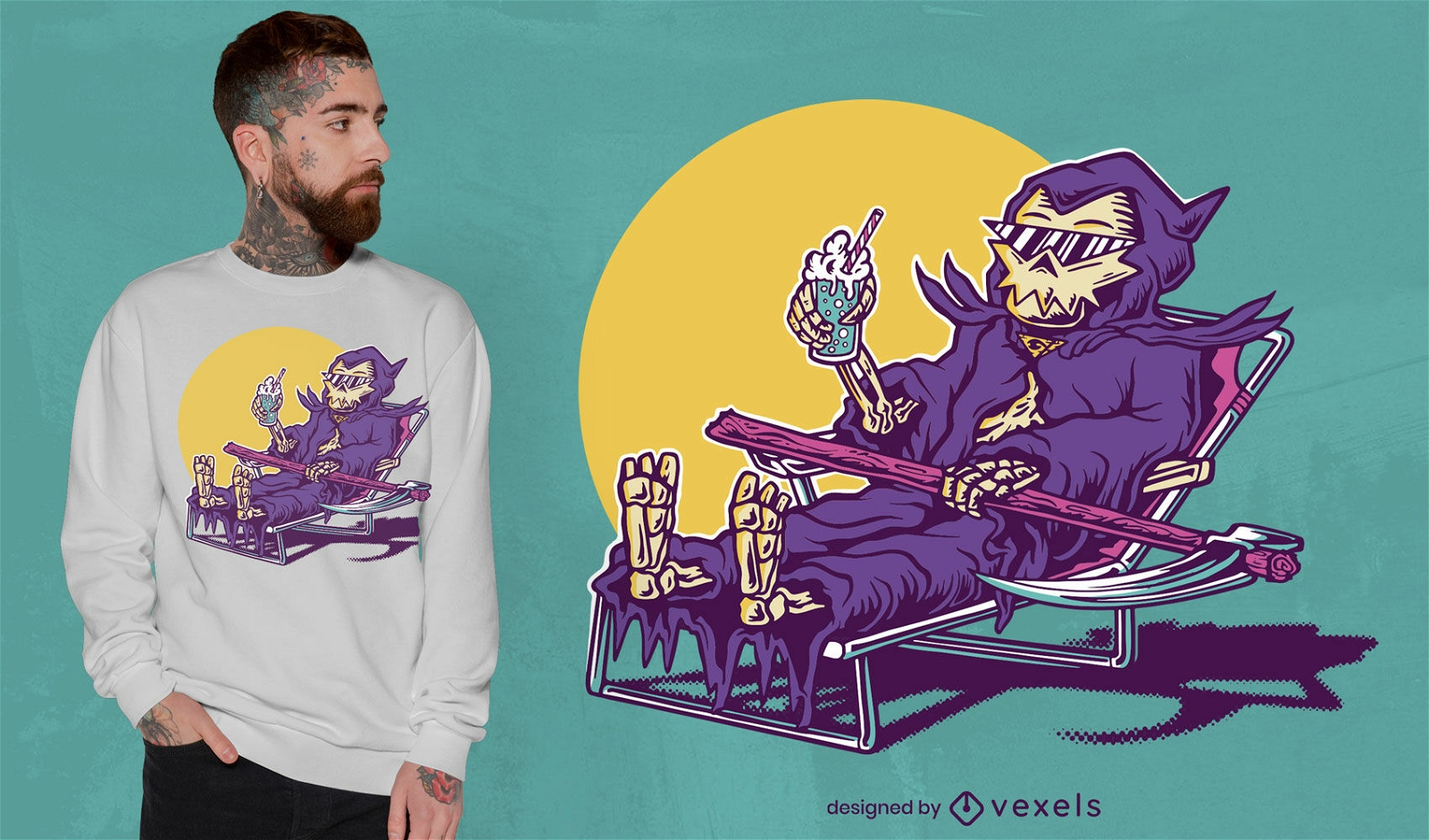Grim reaper with drink t-shirt design