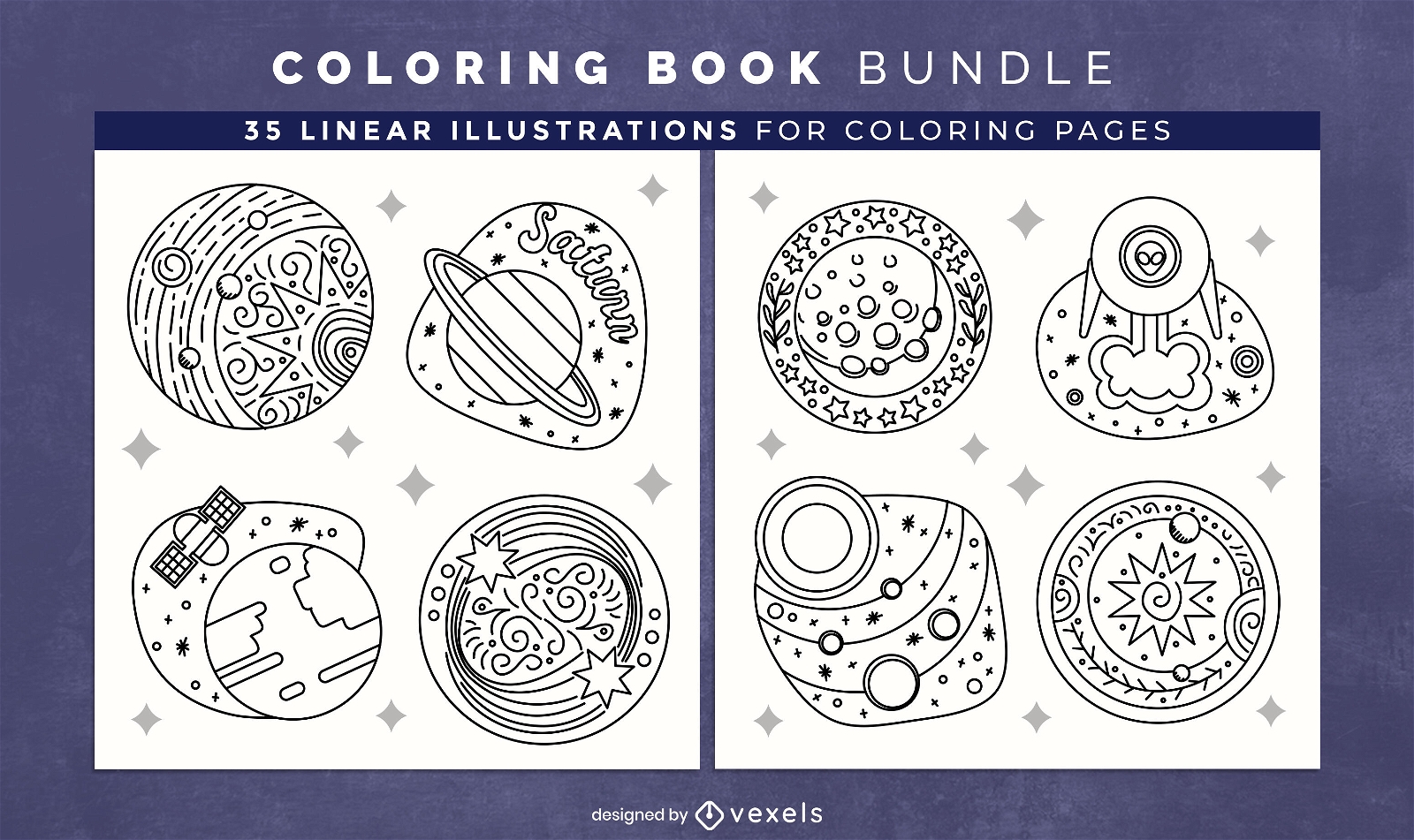 Space swirls coloring book design pages