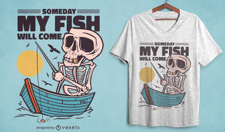 Diseño de camiseta de pesca de esqueleto en el lago