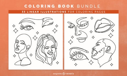 Recursos faciais páginas de design de livro para colorir