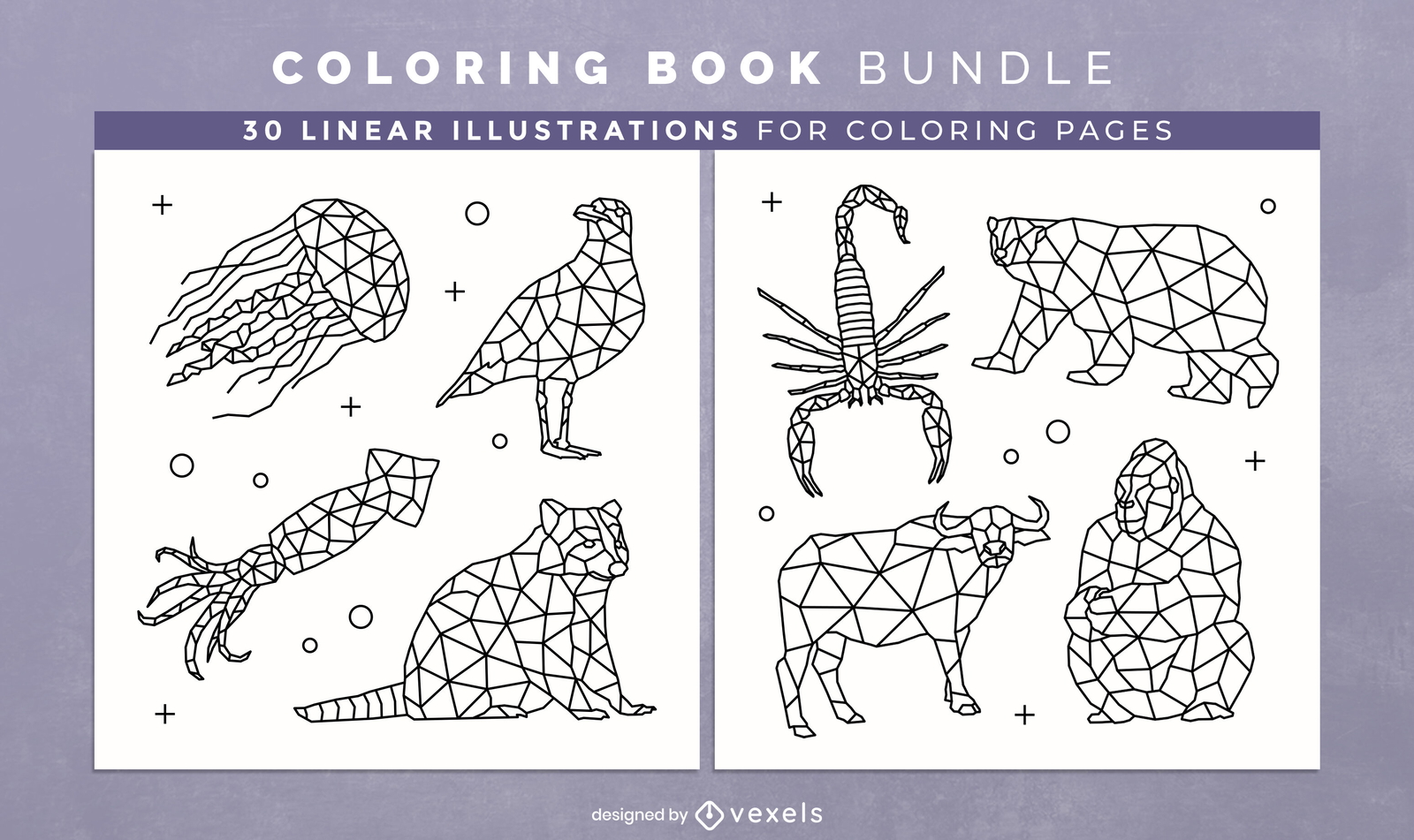 Polygonal animals coloring book KDP interior design