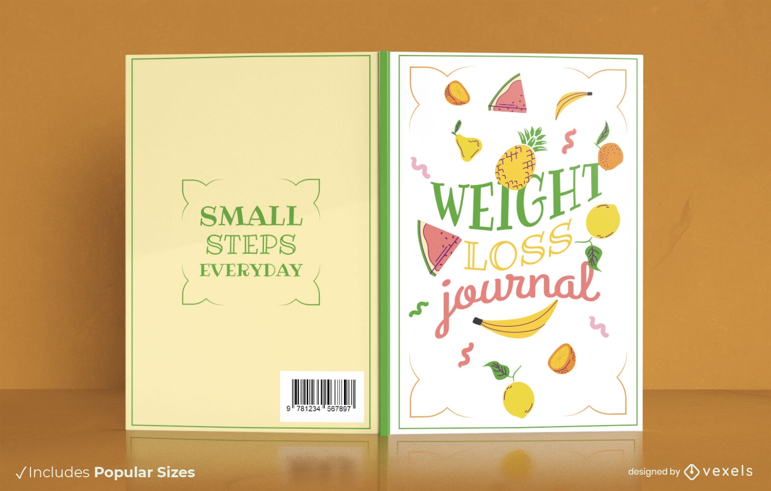 Diseño de portada de libro de frutas de diario de pérdida de peso