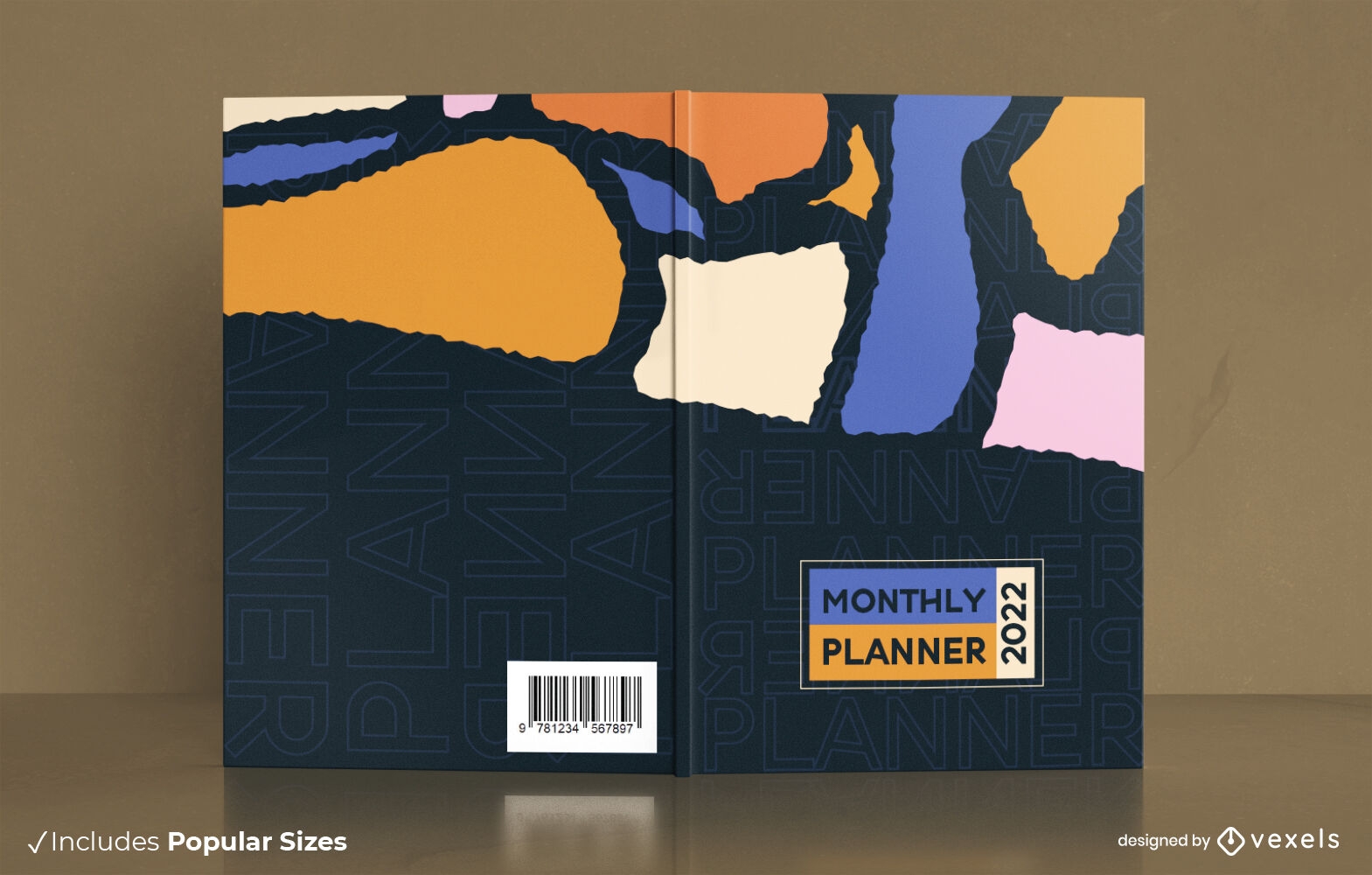 Diseño de portada de libro planificador mensual abstracto