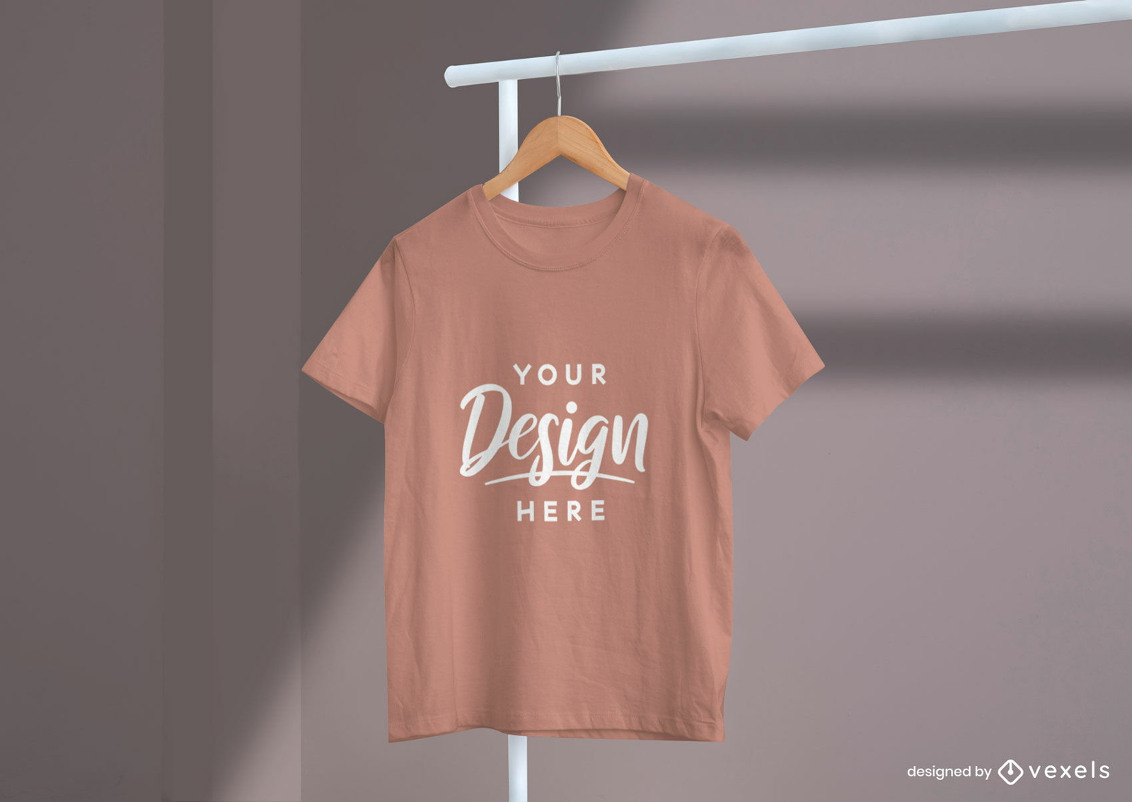 Short sleeve t-shirt on clothes rack mockup