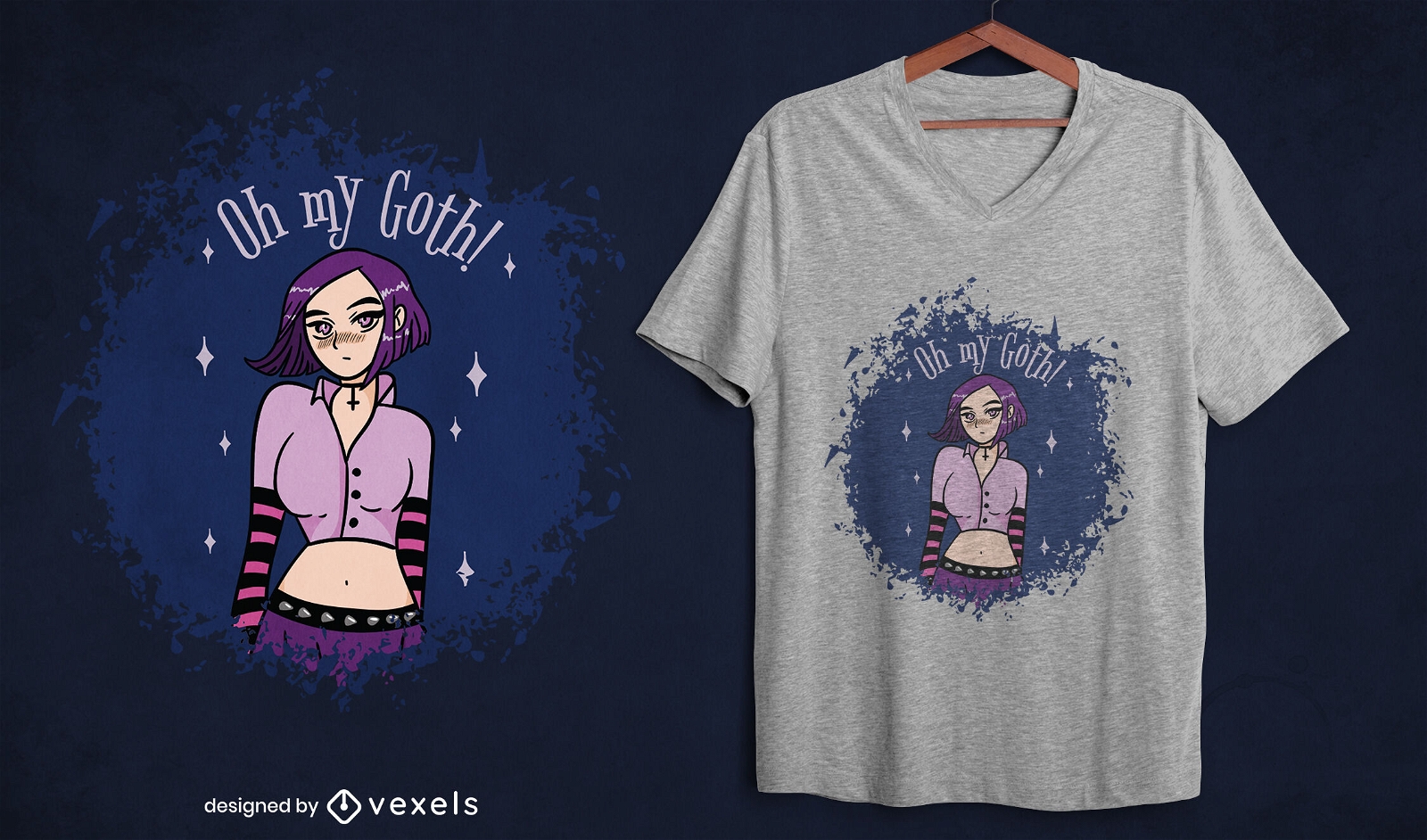 Diseño de camiseta de chica gótica de pelo corto.