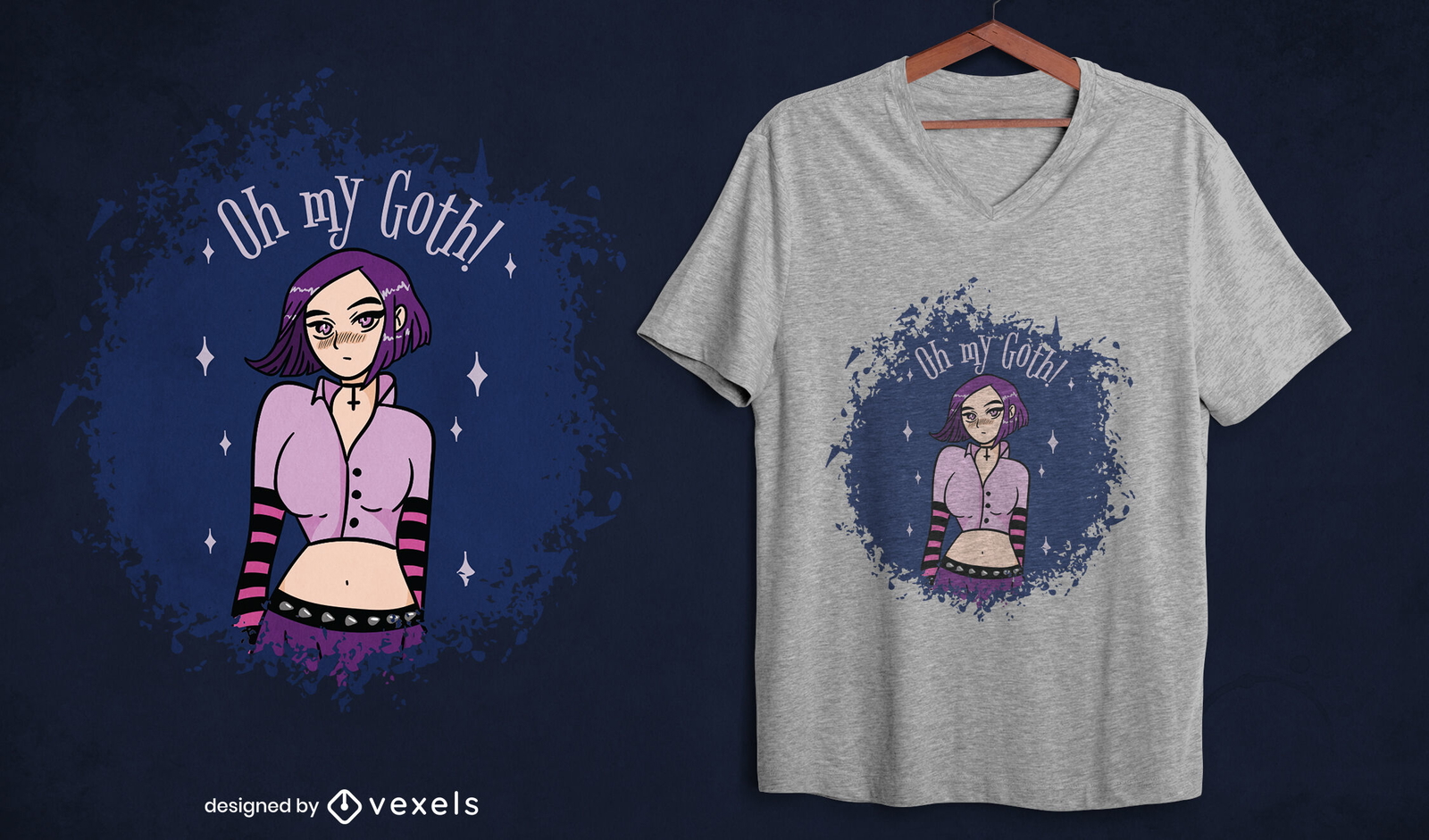 Diseño de camiseta de chica gótica de pelo corto.